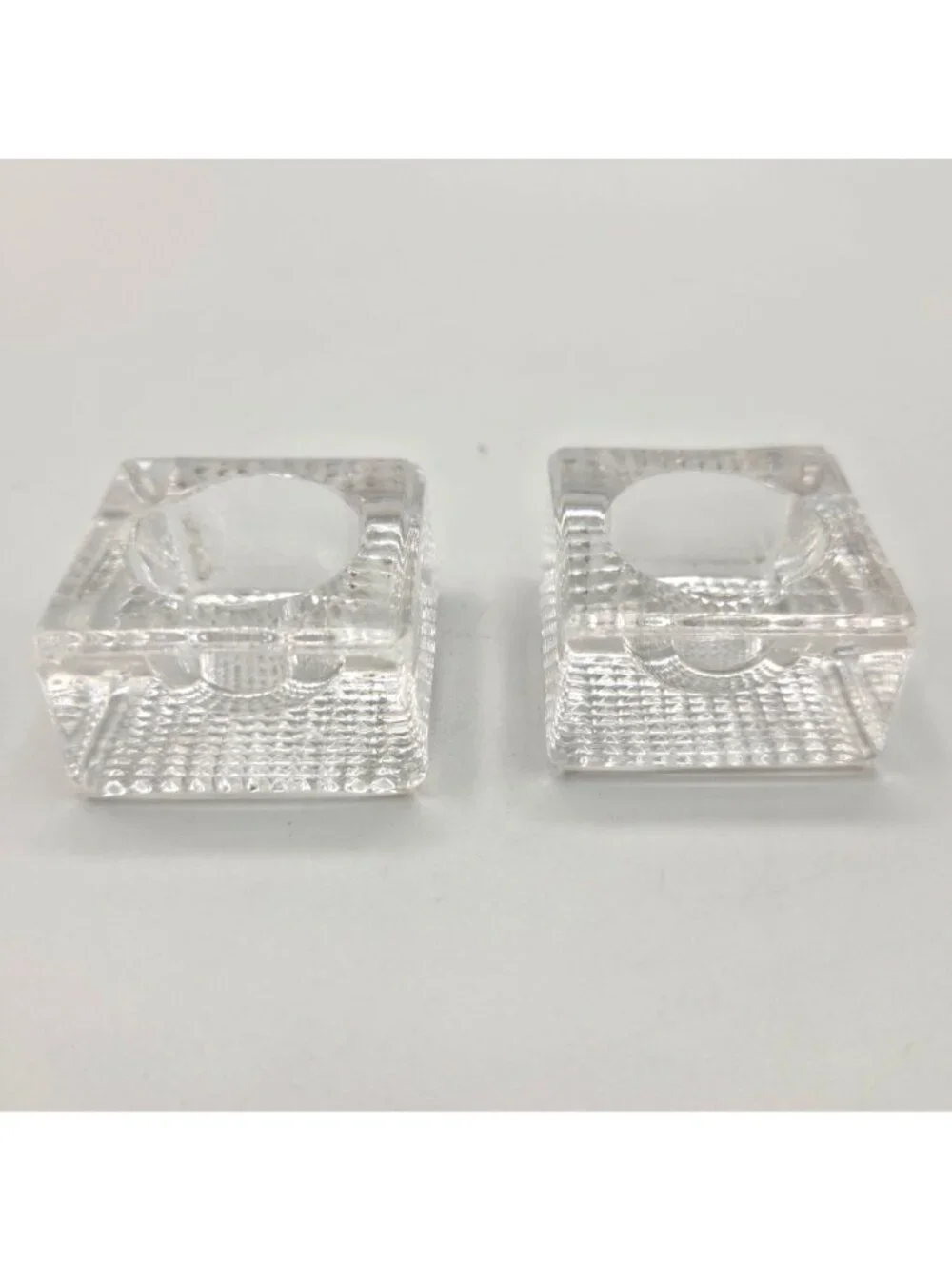 Vintage Glass Square Salt Cellars Dips Clear Waffle Bottom Grid Base Set of 2